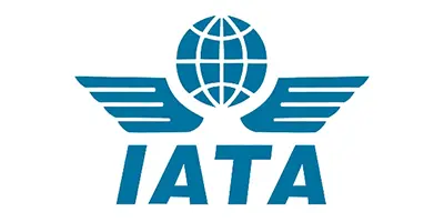 Logo of IATA featuring a globe with wings.