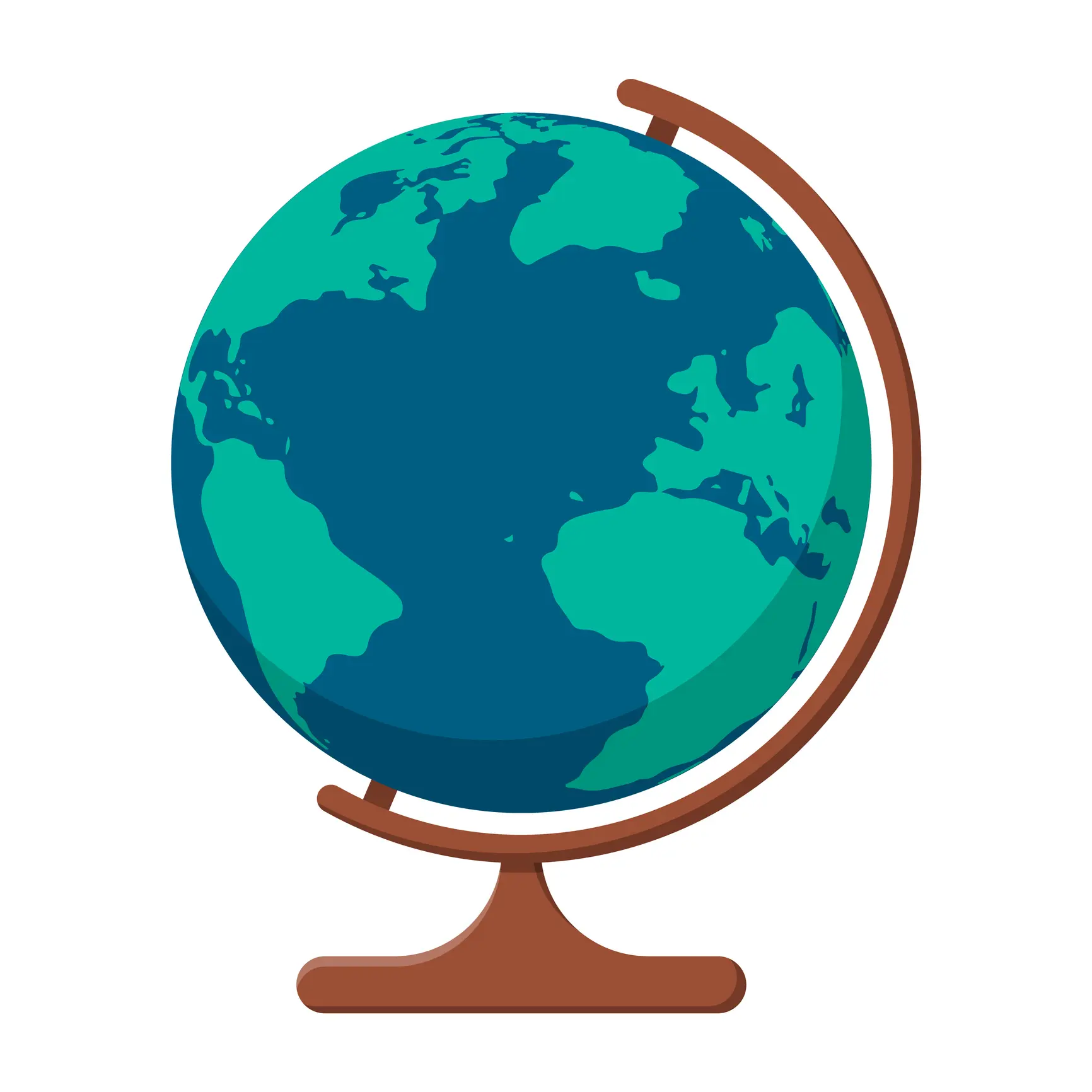 A Vibrant and Colorful Globe Illustration Beautifully Displayed on a Stand for Showcase A globe showing continents on a wooden stand.