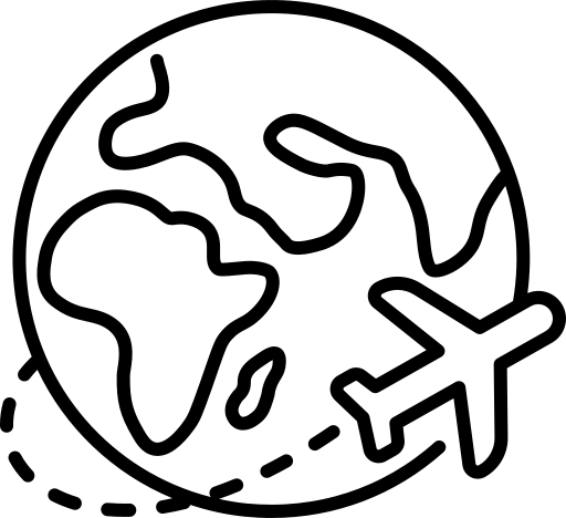 Illustration of a globe with an airplane flying around it.